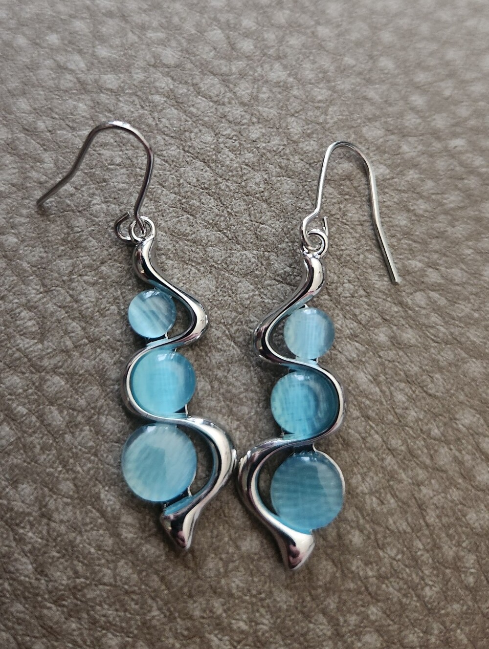 Silver Drop Earrings with Blue Stone Accents - Women's Jewelry